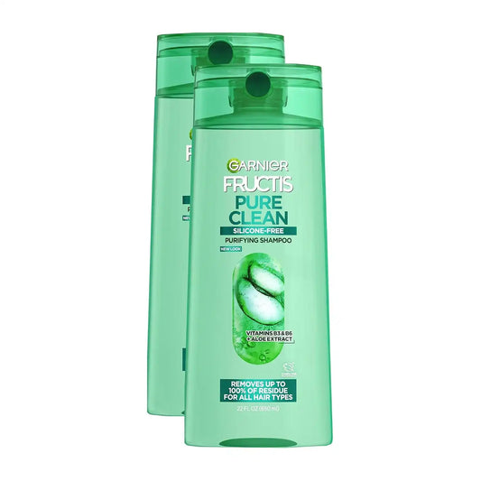Garnier Fructis Pure Clean Purifying Shampoo, Silicone-Free, 22 Fl Oz, 2 Count (Packaging May Vary) (Pack of 2)
