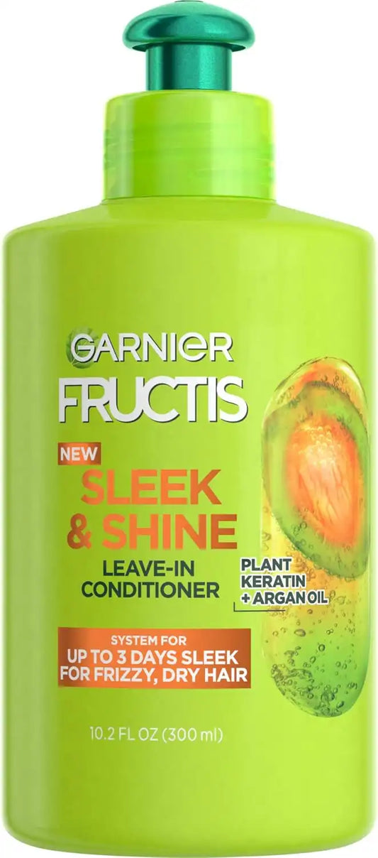 Garnier Fructis Sleek & Shine Leave-In Conditioning Cream for Frizzy Dry Hair 10.2 Fl Oz 1 Count | for Frizzy, Plant Keratin, Argan Oil, Packaging May Vary