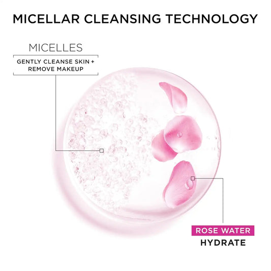 Garnier Micellar Water with Rose Water and Glycerin, Hydrating Facial Cleanser & Makeup Remover, For All Skin Types, Vegan, Cruelty Free, 23.7 Fl Oz (700mL), 1 Count