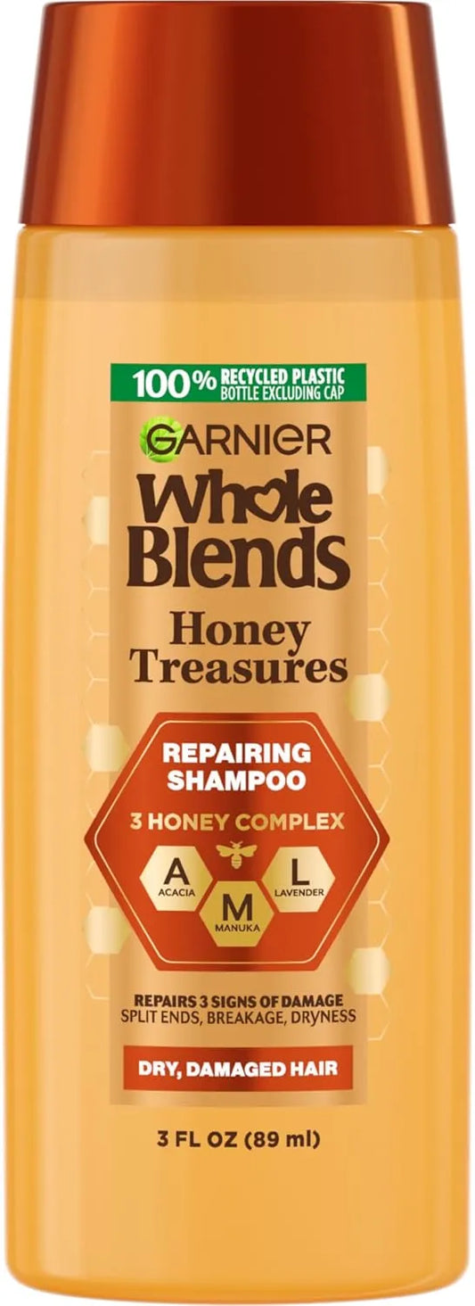 Garnier Whole Blends Honey Treasures Repairing Shampoo for Dry and Damaged Hair, 3 Fl Oz (Travel Size), 1 Unit