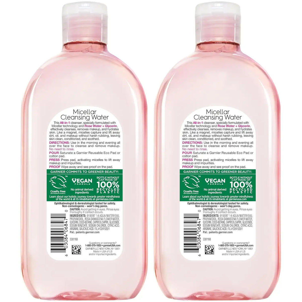 Garnier Micellar Water with Rose Water and Glycerin,Hydrating Facial Cleanser & Makeup Remover,For All Skin Types,Vegan,Cruelty Free,23.7 Fl Oz (700mL),(Pack of 2)