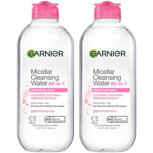Garnier Micellar Water, Hydrating Facial Cleanser & Makeup Remover, Suitable for Sensitive Skin, Vegan, Cruelty Free, 13.5 Fl Oz (400mL), 2 Count