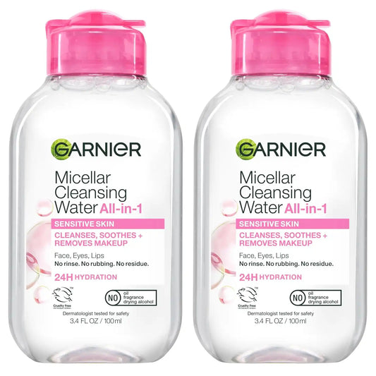 Garnier Micellar Cleansing Water, All-in-1 Makeup Remover and Facial Cleanser, For All Skin Types, 3.4 Fl Oz (100mL), 1 Count (Packaging May Vary) (Pack of 2)