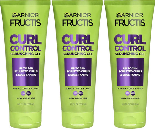 Garnier Fructis Style Curl Scrunch Controlling Gel for Shape & Shine, 6.8 Fl Oz, 3 Count (Packaging May Vary)