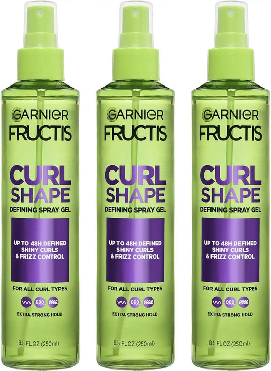 Garnier Fructis Style Curl Shape Defining Spray Gel for No Frizz, 8.5 Fl Oz, 3 Count (Packaging May Vary)