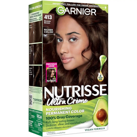Garnier Nutrisse Ultra Crème Hair Color, 413 Bronze Brown, 1 Count