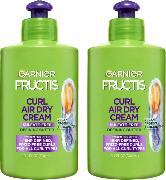 Garnier Fructis Curl Nourish Air Dry Cream, Sulfate Free Defining Butter Leave-in Conditioner, 10.2 Fl Oz, 2 Count (Packaging May Vary)