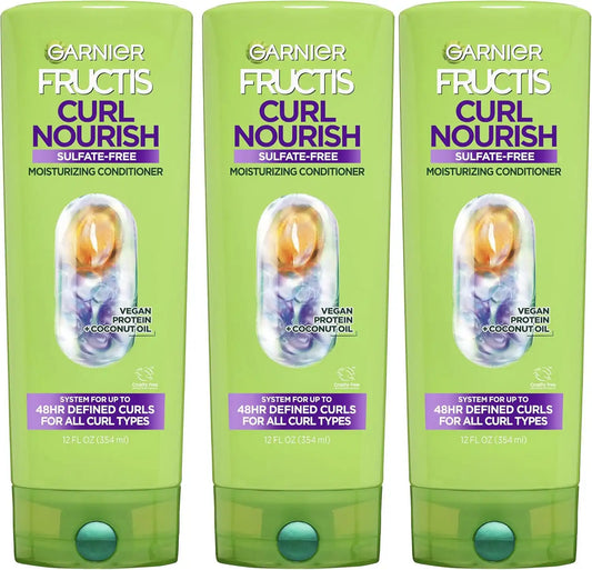 Garnier Fructis Curl Nourish Sulfate Free Moisturizing Conditioner, 12 Fl Oz, 3 Count (Packaging May Vary)