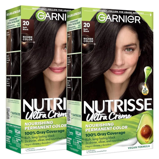 Garnier Nutrisse Ultra Crème Hair Color, 20 Soft Black, 2 Count
