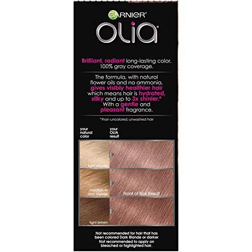 Garnier Olia Ammonia-Free Brilliant Color Oil-Rich Permanent Hair Color, 8.22 Medium Rose Gold (Pack of 1) Pink Hair Dye (Packaging May Vary)