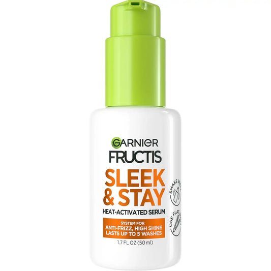 Garnier Fructis Sleek and Shine Sleek and Stay Hair Serum for Frizzy, Dry Hair, Heat Protectant Formulated with Alpha Silane, 1.7 Fl Oz(Packaging May Vary)