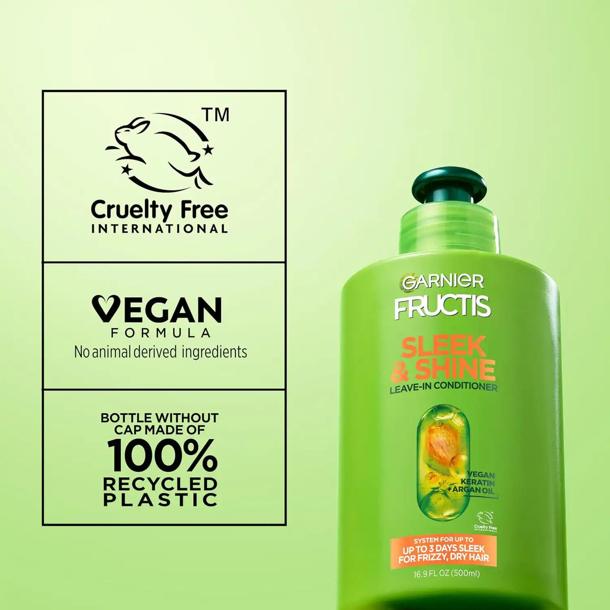 Garnier Fructis Sleek & Shine Leave-In Conditioning Cream for Frizzy Dry Hair 10.2 Fl Oz 1 Count | for Frizzy, Plant Keratin, Argan Oil, Packaging May Vary