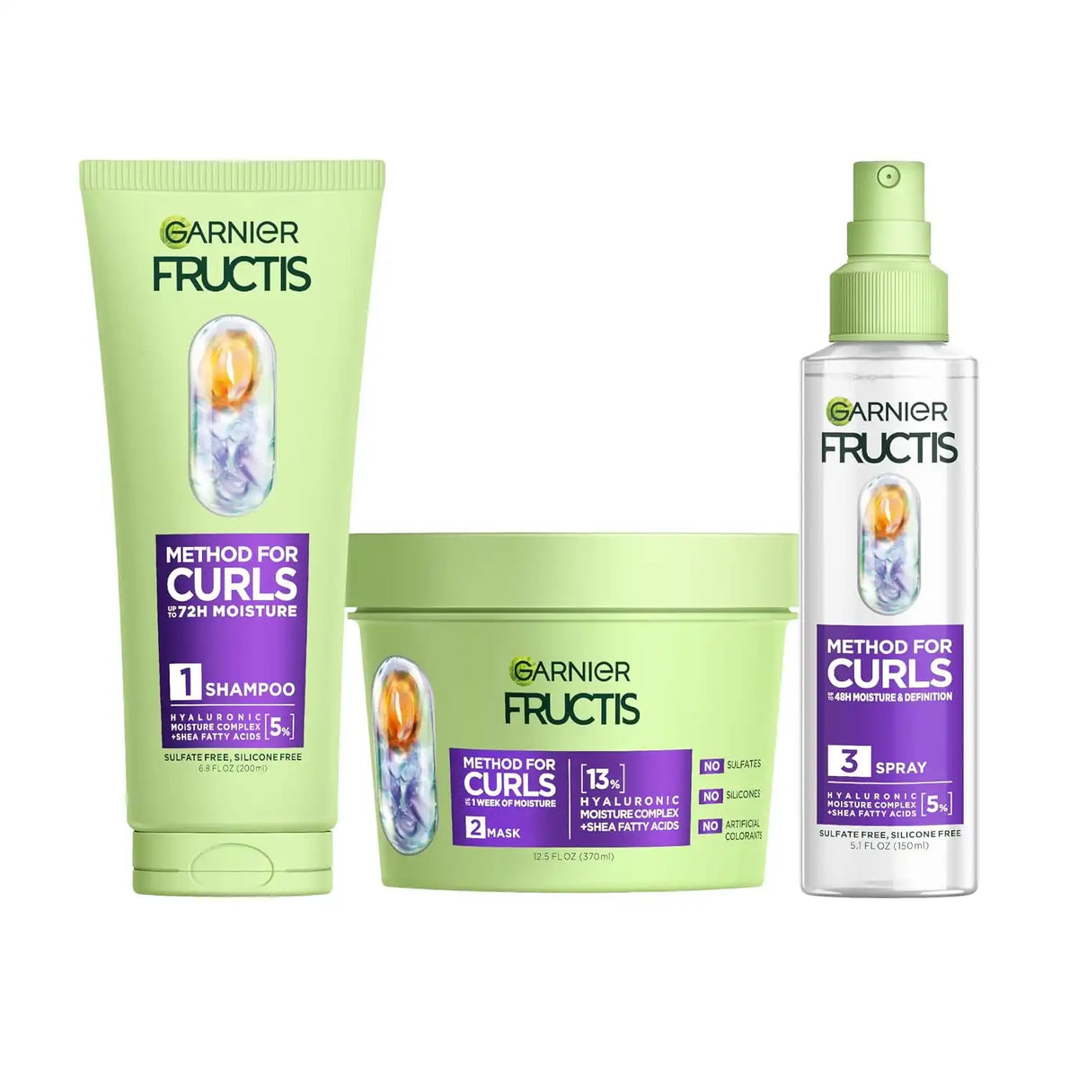 Garnier Fructis Method for Curls 3-Step Curly Hair Kit, 24.4 Fl Oz