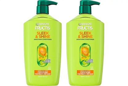 Garnier Fructis Sleek & Shine Conditioner, Smoothing Conditioner for Frizzy, Dry Hair with Argan Oil and Vegan Keratin, 33.8 Fl Oz (Packaging May Vary) (Pack of 2)
