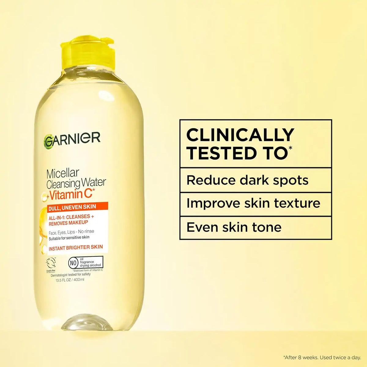 Garnier Micellar Water with Vitamin C, Facial Cleanser & Makeup Remover, Brightening & Hydrating, For All Skin Types, Vegan, Cruelty Free, 13.5 Fl Oz (400mL), 1 Count