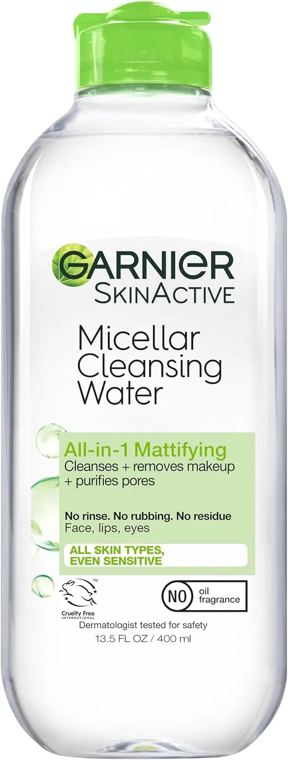 Garnier Micellar Water for Oily Skin, Facial Cleanser & Makeup Remover, Mattifying, For All Skin Types, Vegan, Cruelty Free, 13.5 Fl Oz (400mL), 1 Count