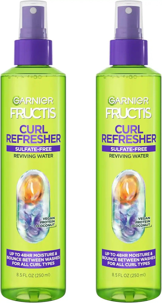 Garnier Fructis Curl Refresher Reviving Water Spray, Sulfate Free, 8.5 Fl Oz, 2 Count (Packaging May Vary)