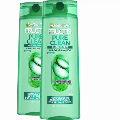 Garnier Fructis Pure Clean Purifying Shampoo, Silicone-Free, 12.5 Fl Oz, (Packaging May Vary), (Pack of 2)
