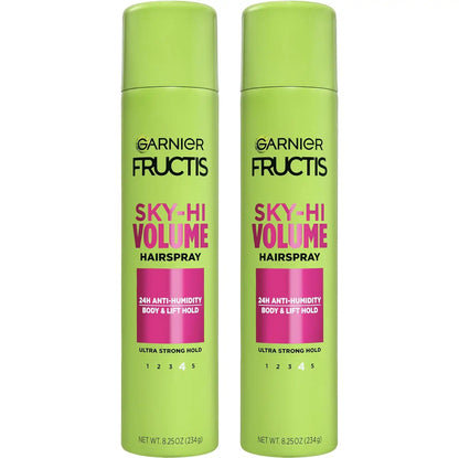 Garnier Fructis Sky-Hi Volume Hairspray, Anti-Humidity Volumizing Spray With Bamboo Extract, Provides 24-Hour of Flexible Hold and Frizz Control, 8.25 oz, 2 Count (Packaging May Vary)