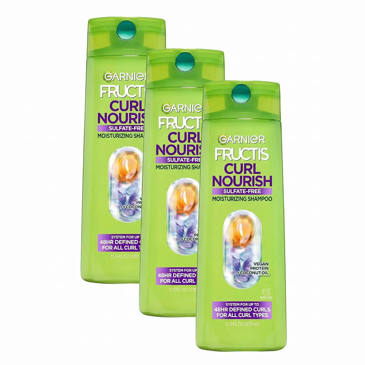 Garnier Fructis Curl Nourish Sulfate Free Moisturizing Shampoo, 12.5 Fl Oz, (Packaging May Vary) (Pack of 3)