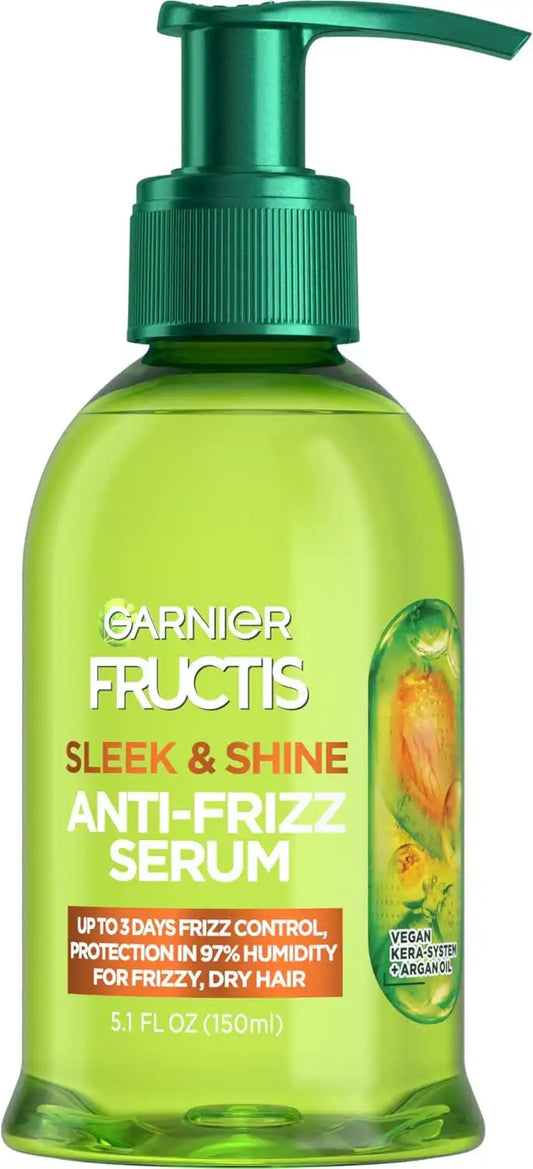 Garnier Fructis Sleek & Shine Anti-Frizz Serum for Frizzy, Dry Hair, Argan Oil, 5.1 Fl Oz, 1 Count (Packaging May Vary)