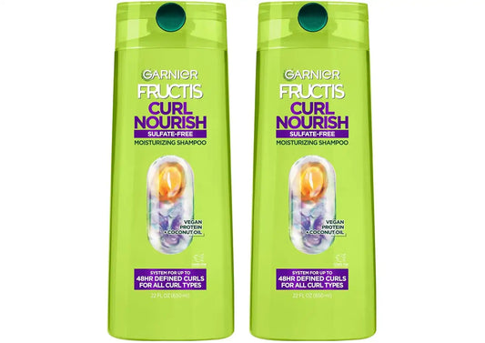 Garnier Fructis Curl Nourish Moisturizing Shampoo for Curly Hair, Plant Protein and Coconut Oil Formula, Up to 48HR of Curl Definition, Sulfate Free & Vegan, 22 Fl Oz, 2 Count (Packaging May Vary)