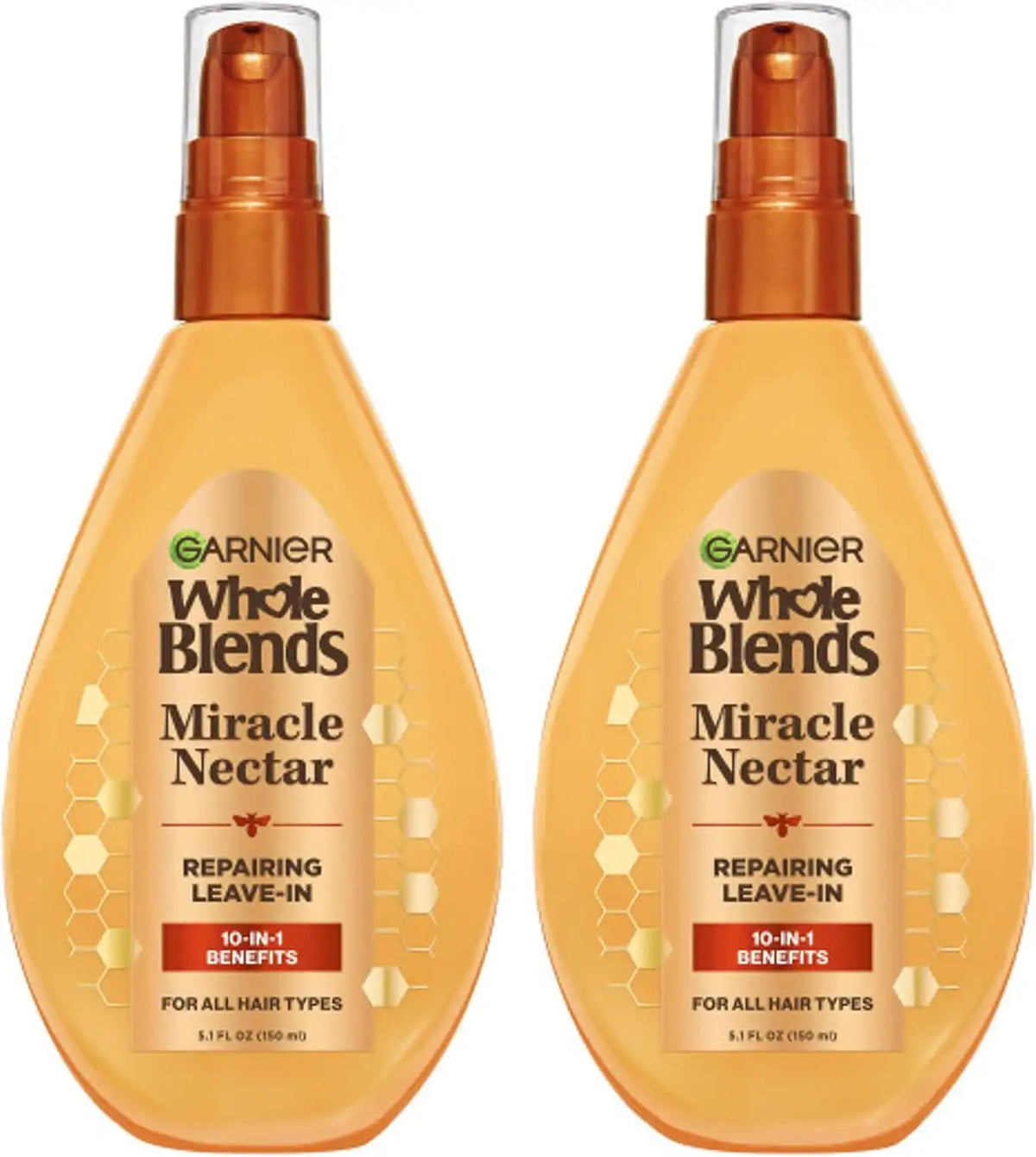 Garnier Whole Blends Sulfate Free Remedy Miracle Nectar 10-in-1 Repairing Leave-In Conditoner for All Hair Types, Honey Treasures, 5 Fl Oz, 2 Count (Packaging May Vary)