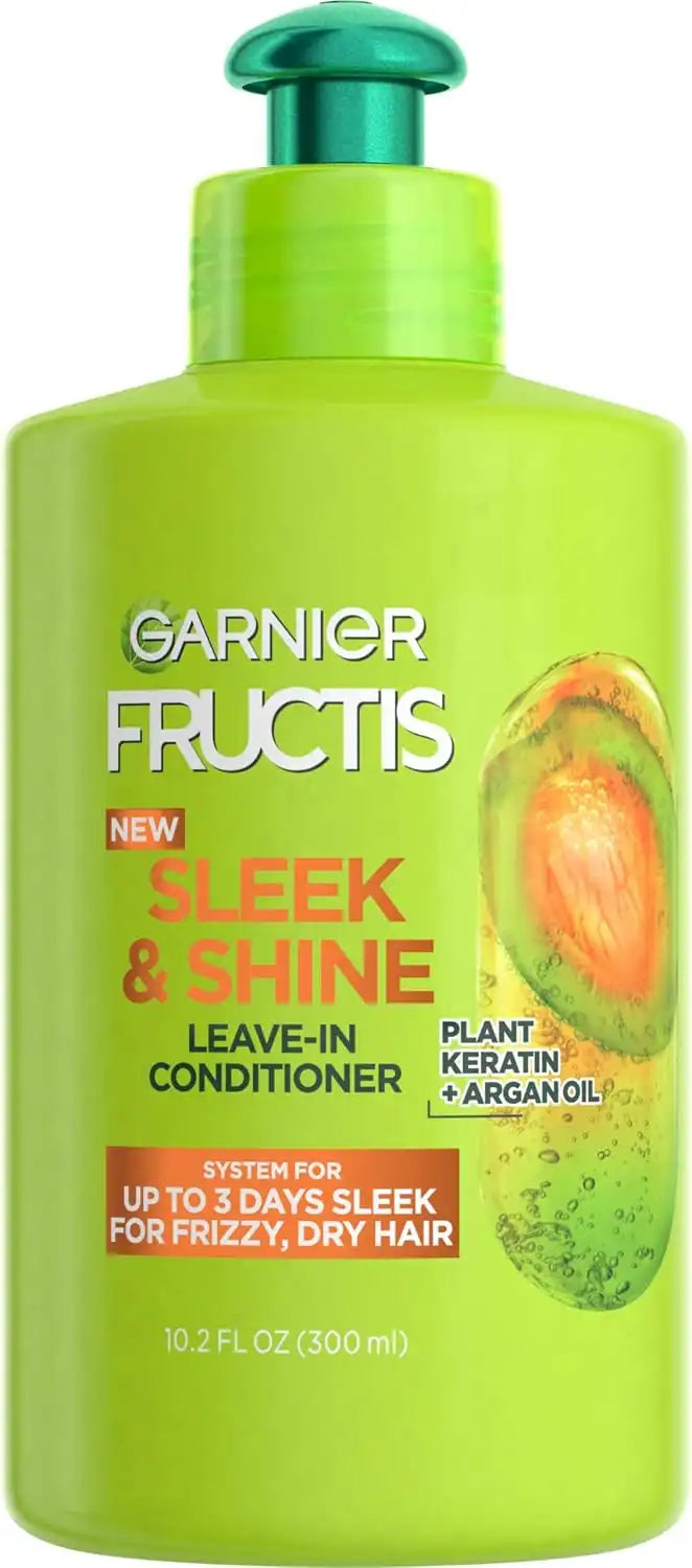 Garnier Fructis Sleek & Shine Leave-In Conditioning Cream for Frizzy Dry Hair 10.2 Fl Oz 1 Count | for Frizzy, Plant Keratin, Argan Oil, Packaging May Vary