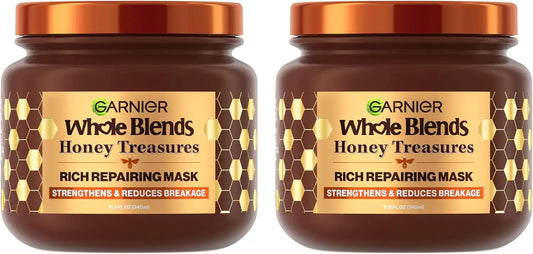 Garnier Whole Blends Honey Treasures Repairing Hair Mask for Dry Damaged Hair, 10.1 Fl Oz (Pack of 2)