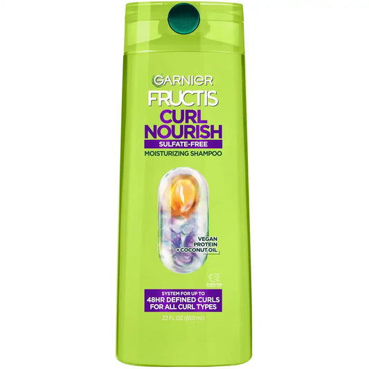 Garnier Fructis Curl Nourish Moisturizing Shampoo for Curly Hair, Plant Protein and Coconut Oil Formula, Up to 48HR of Curl Definition, Sulfate Free & Vegan, 22 Fl Oz (Packaging May Vary)