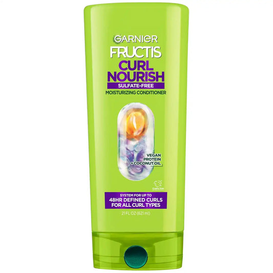 Garnier Fructis Curl Nourish Moisturizing Conditioner for Curly Hair, Plant Protein and Coconut Oil Formula, Up to 48HR of Curl Definition, Sulfate Free & Vegan, 21 Fl Oz (Packaging May Vary)