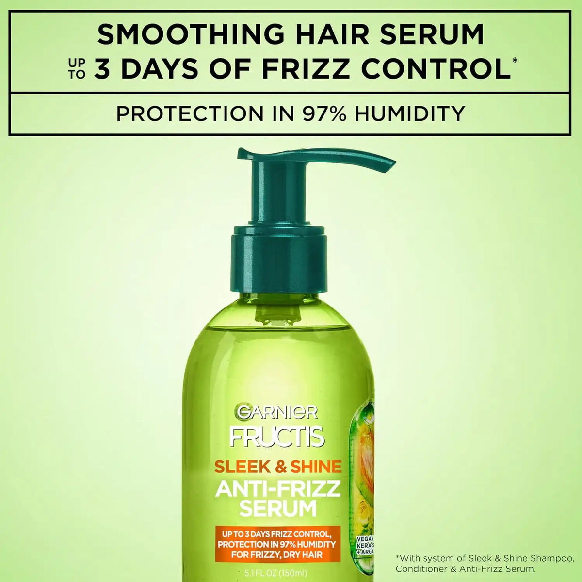 Garnier Fructis Sleek & Shine Anti-Frizz Serum for Frizzy, Dry Hair, Argan Oil, 5.1 Fl Oz, 2 Count (Packaging May Vary)