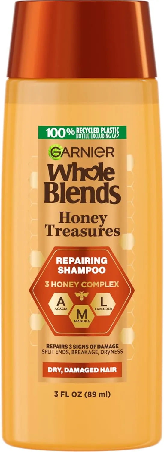 Garnier Whole Blends Honey Treasures Repairing Shampoo for Dry and Damaged Hair, 3 Fl Oz (Travel Size), 1 Unit
