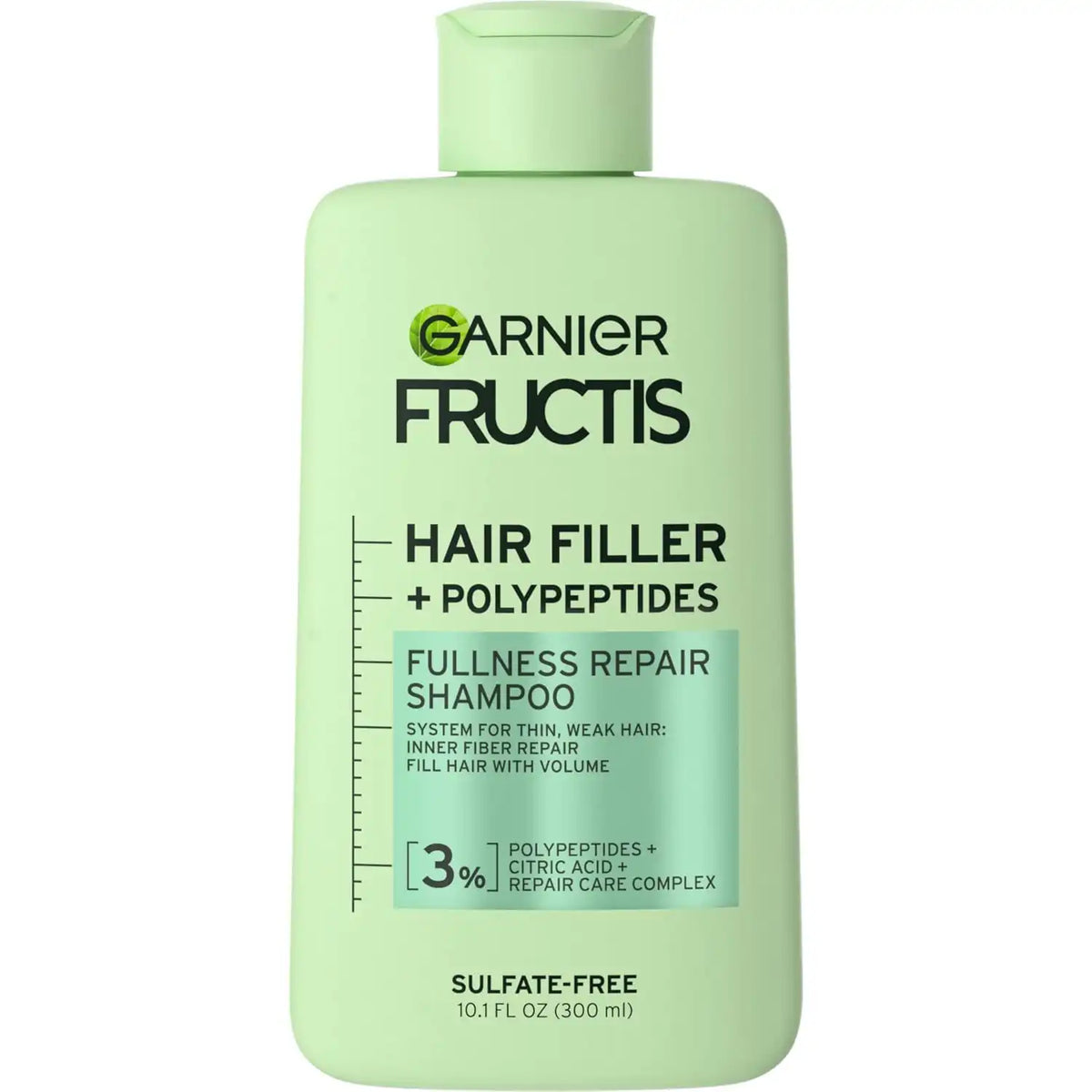 Garnier Fructis Hair Filler Fullness Repair Shampoo, Volumizing Shampoo with Polypeptides and Hair Repair Complex for Thin, Weak Split Ends, 10.1 Fl Oz