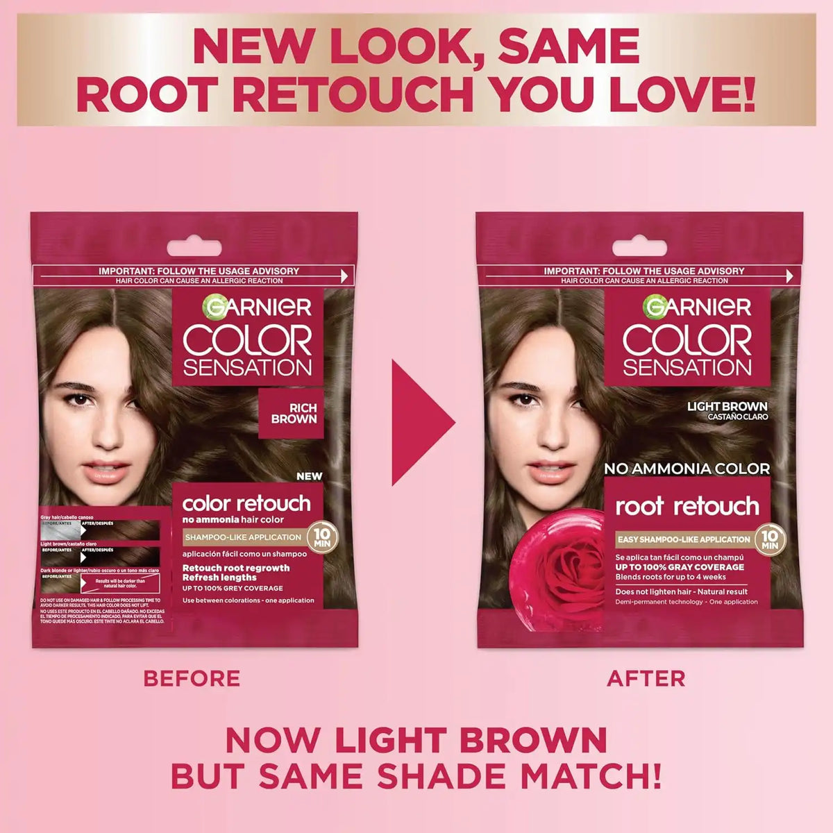 Garnier Color Sensation Root Retouch, Demi Permanent Hair Dye for Roots with 100% Gray Coverage and No Ammonia, Light Brown 6.0, Pack of 6 (Packaging May Vary)
