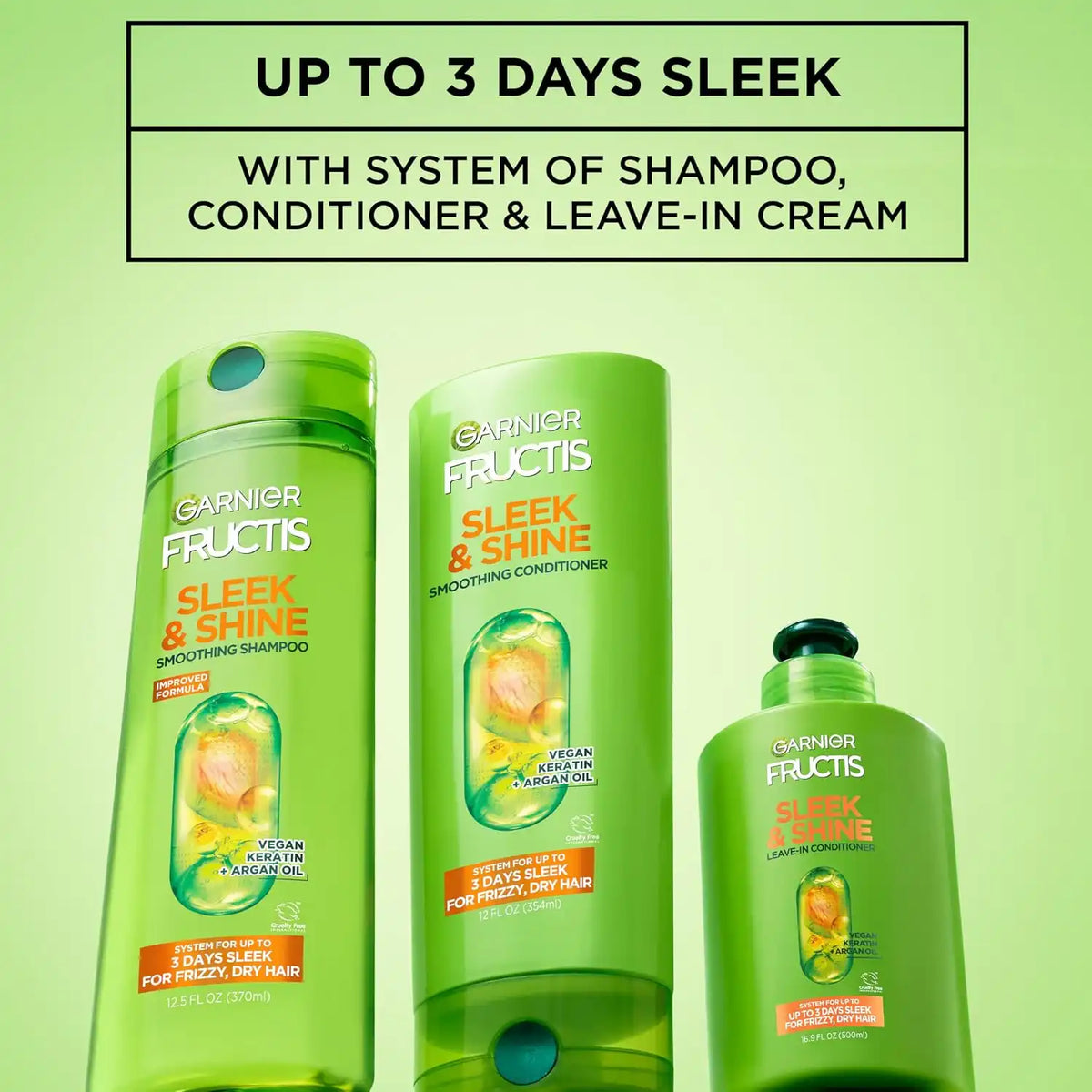 Garnier Fructis Sleek & Shine Leave-In Conditioning Cream for Frizzy Dry Hair 10.2 Fl Oz 1 Count | for Frizzy, Plant Keratin, Argan Oil, Packaging May Vary