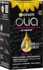 Garnier Olia Ammonia-Free Brilliant Color Oil-Rich Permanent Hair Color, 2.11 Platinum Black (Pack of 1) Black Hair Dye (Packaging May Vary)