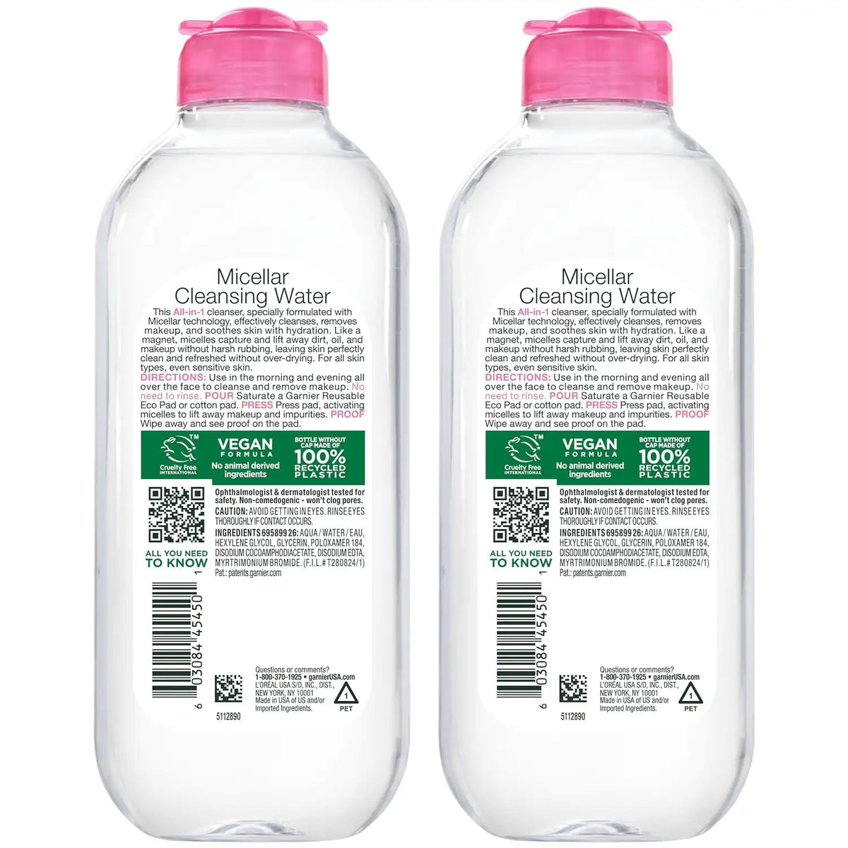 Garnier Micellar Water, Hydrating Facial Cleanser & Makeup Remover, Suitable for Sensitive Skin, Vegan, Cruelty Free, 13.5 Fl Oz (400mL), 2 Count