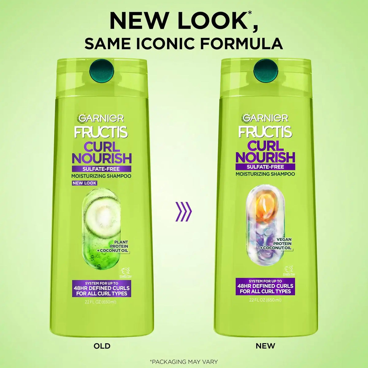 Garnier Fructis Curl Nourish Moisturizing Shampoo for Curly Hair, Plant Protein and Coconut Oil Formula, Up to 48HR of Curl Definition, Sulfate Free & Vegan, 22 Fl Oz, 2 Count (Packaging May Vary)