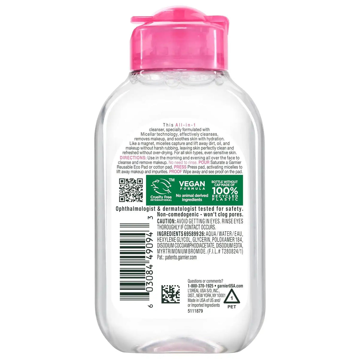 Garnier Micellar Water, Facial Cleanser & Makeup Remover, 3.4 Fl Oz