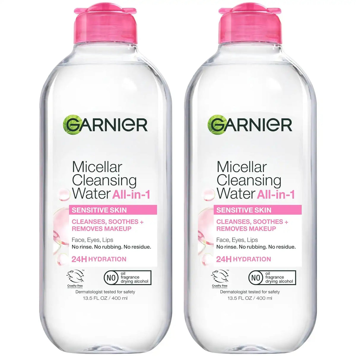 Garnier Micellar Water, Hydrating Facial Cleanser & Makeup Remover, Suitable for Sensitive Skin, Vegan, Cruelty Free, 13.5 Fl Oz (400mL), 2 Count