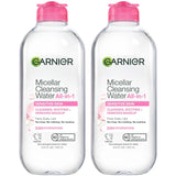 Garnier Micellar Water, Hydrating Facial Cleanser & Makeup Remover, Suitable for Sensitive Skin, Vegan, Cruelty Free, 13.5 Fl Oz (400mL), 2 Count