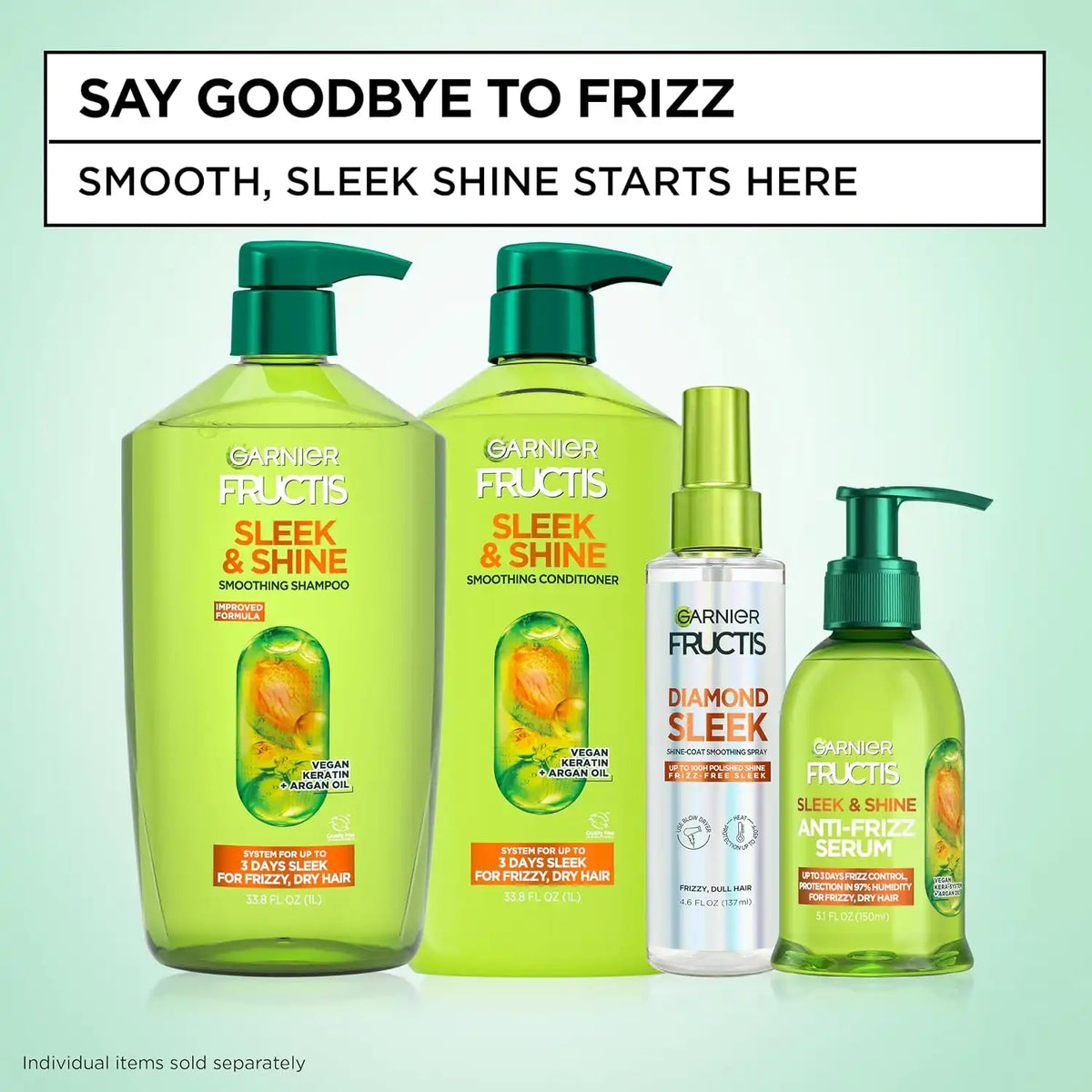 Garnier Fructis Sleek & Shine Anti-Frizz Serum for Frizzy, Dry Hair, Argan Oil, 5.1 Fl Oz, 1 Count (Packaging May Vary)