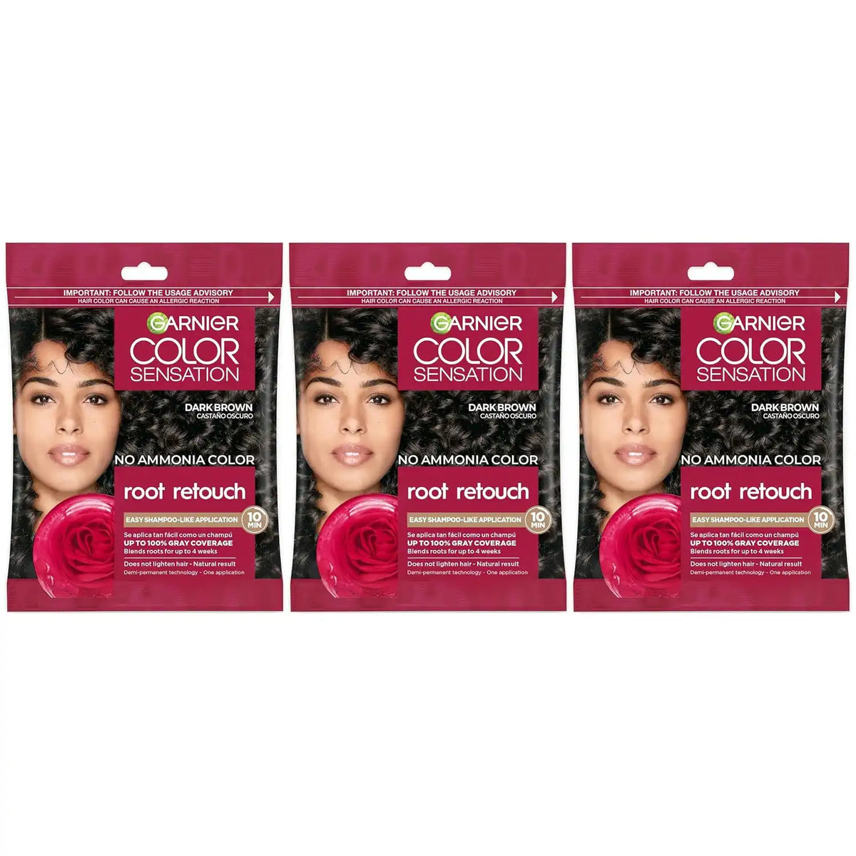 Garnier Color Sensation Root Retouch Hair Color, 4.0 Dark Brown, Pack of 3