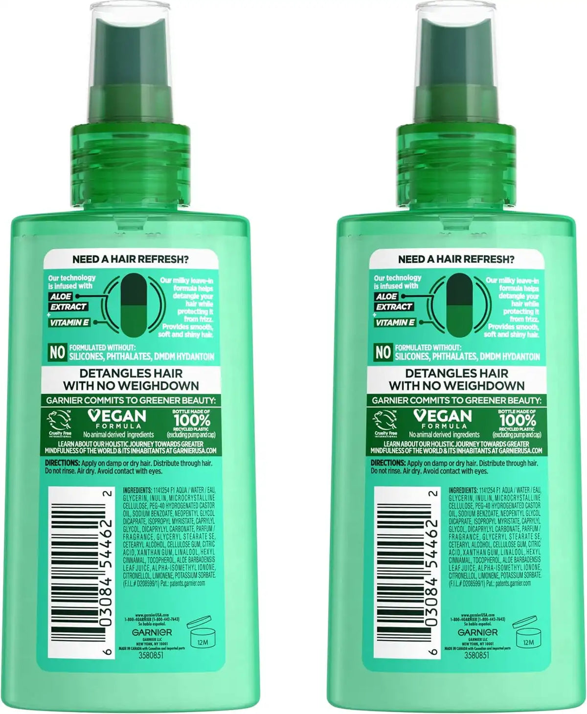 Garnier Fructis Pure Clean Detangler + Air Dry Spray, 5.0 Fl Oz, 2 Count (Packaging May Vary)