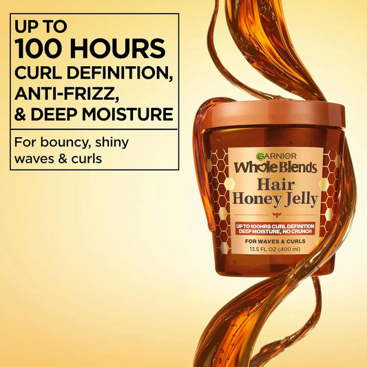 Garnier Whole Blends Hair Honey Jelly for Defining Wavy and Curly Hair, Hair Gel for Up to 100HRs Curl Definition, Frizz Control and Deep Moisture, 13.5 Fl Oz, 2 Count