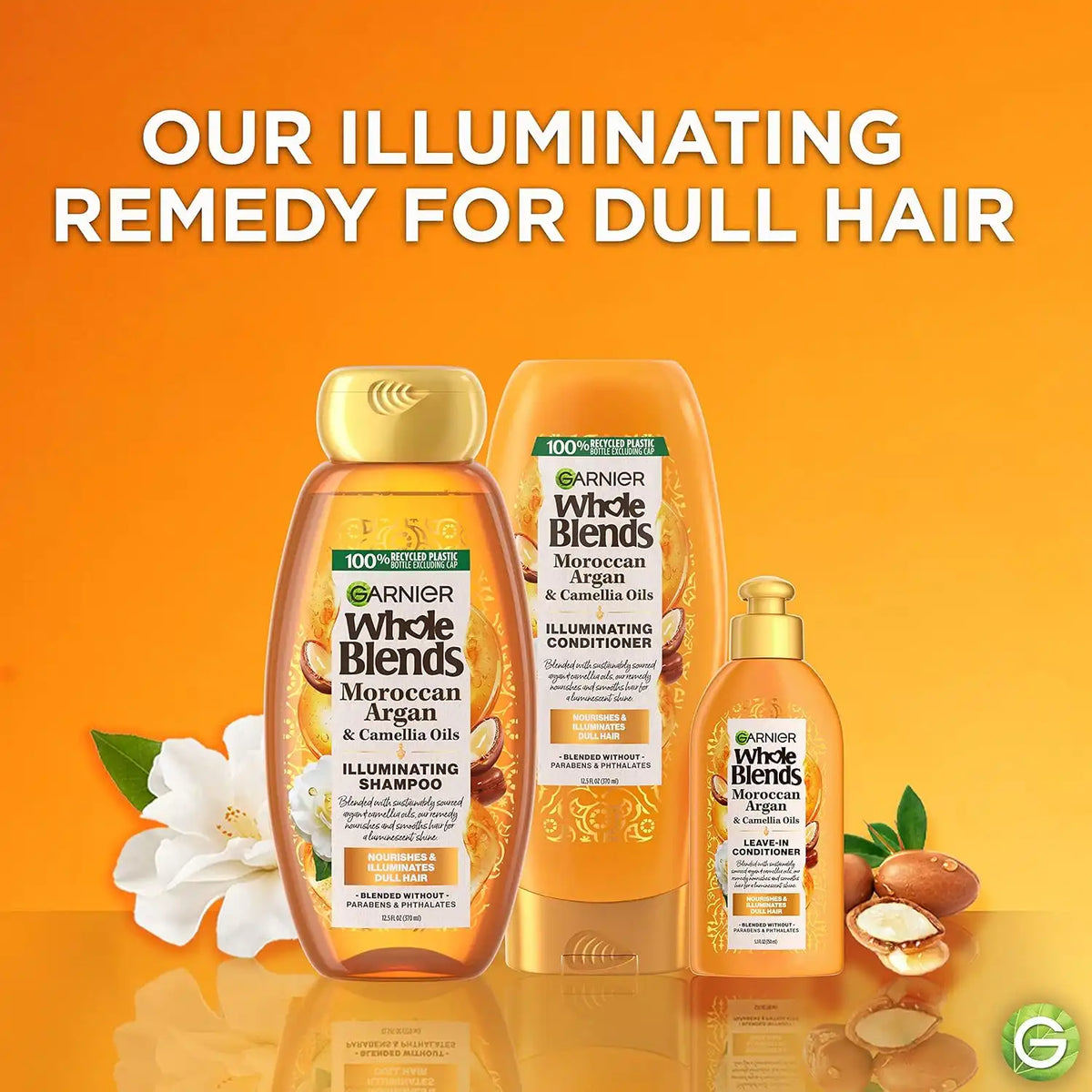 Garnier Whole Blends Moroccan Argan & Camellia Oils Illuminating Conditioner for Silky Shine, 12.5 Fl Oz, 3 Count (Packaging May Vary)