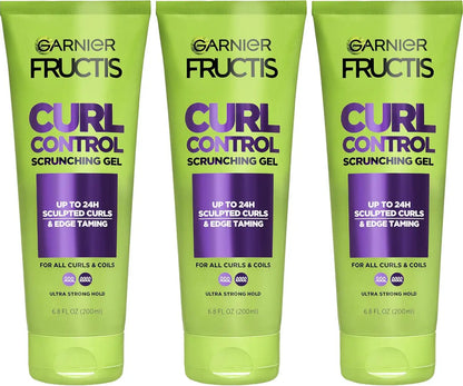 Garnier Fructis Style Curl Scrunch Controlling Gel for Shape & Shine, 6.8 Fl Oz, 3 Count (Packaging May Vary)