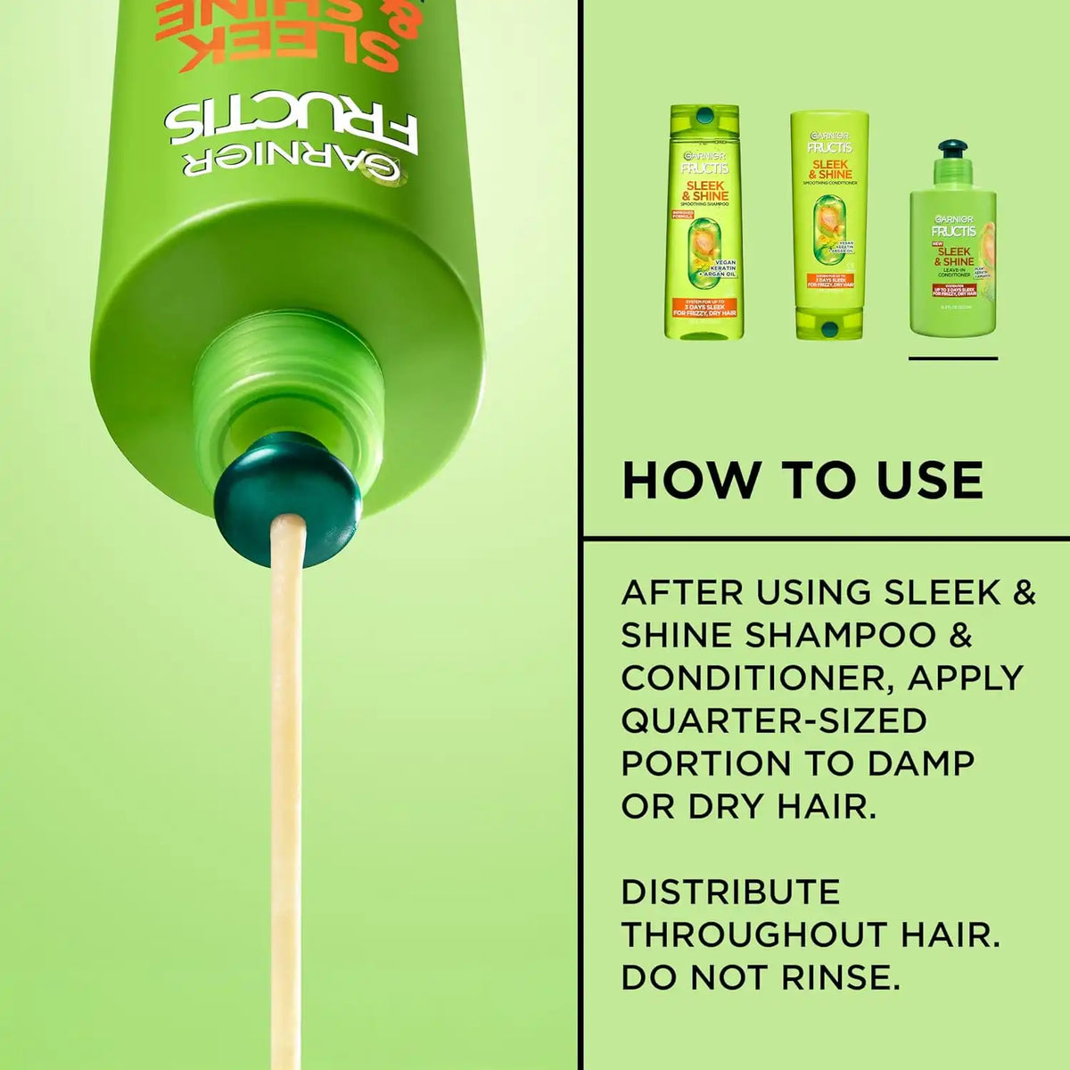 Garnier Fructis Sleek & Shine Leave-In Conditioning Cream for Frizzy Dry Hair 10.2 Fl Oz 1 Count | for Frizzy, Plant Keratin, Argan Oil, Packaging May Vary