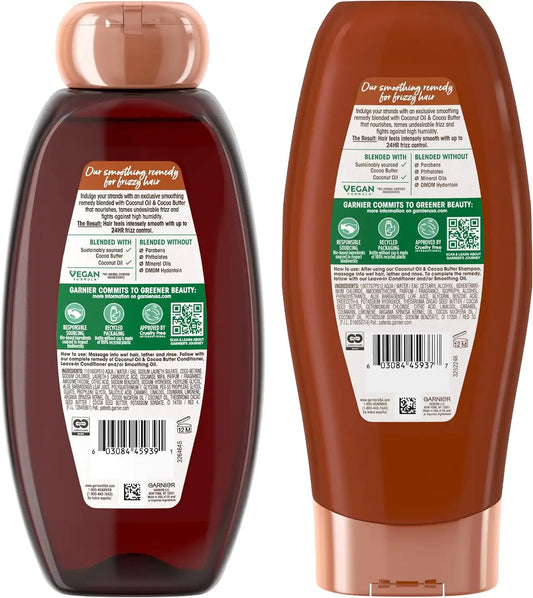 Garnier Whole Blends Coconut Oil & Cocoa Butter Smoothing Shampoo and Conditioner Set for Frizzy Hair, 22 Fl Oz (2 Items), 1 Kit (Packaging May Vary)